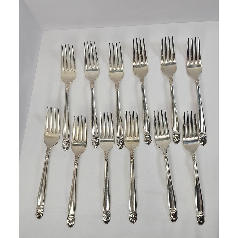 Holmes & Edwards Danish Princess IS Silverplate Salad Forks Set of 12 Vintage